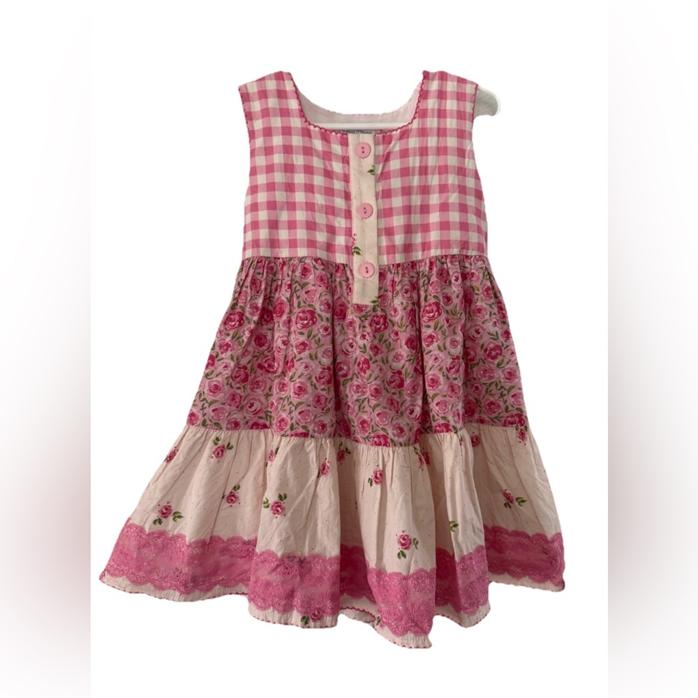 SweetHoney dress size 5 gingham and Pink Floral Girls EUC days in the sun